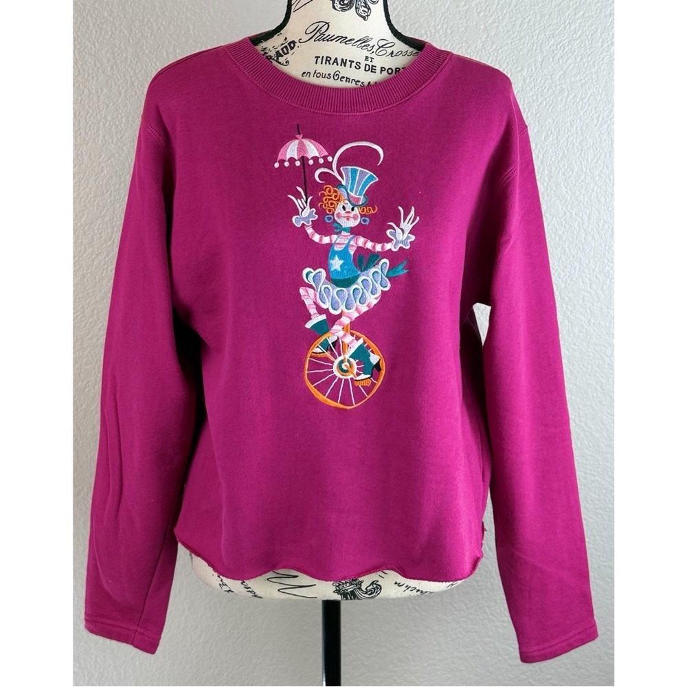 Bob Mackie Wearable Art Embroidered Clown Sweater Vibrant Pink Medium UPCYCLED